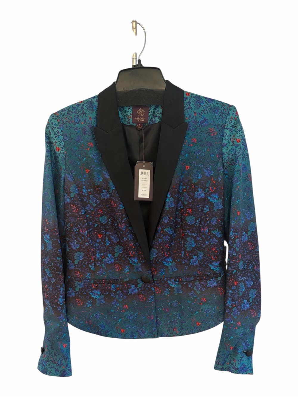 NWT Marchesa Voyage Degrade Floral Satin Tuxedo Blazer Size 6